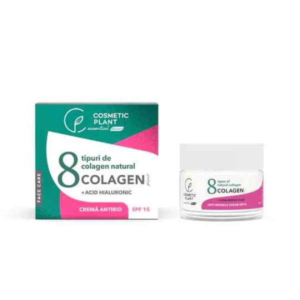 Crema antirid de zi SPF 15 Colagen Plus cu 8 tipuri colagen & acid hialuronic & aloe vera Cosmetic Plant - 50 ml