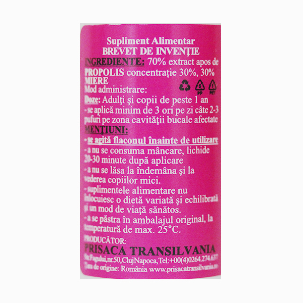 Spray de gat pt copii cu miere si propolis Prisaca Transilvania - 20 ml