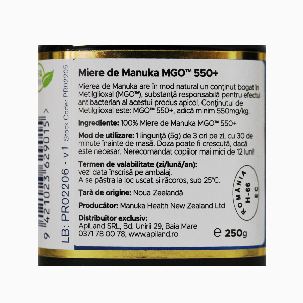 Miere Manuka MGO (550+) Manuka Health - 250 g