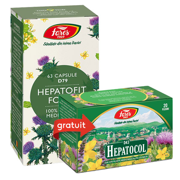 Pachet Hepatofit forte 63 capsule + Ceai hepatocol (20 pliculete) gratis Fares