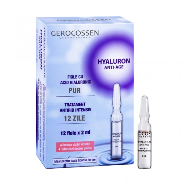 Fiole cu acid hialuronic pur Hyaluron Anti-Age Gerocossen - Set 12 Fiole x 2 ml