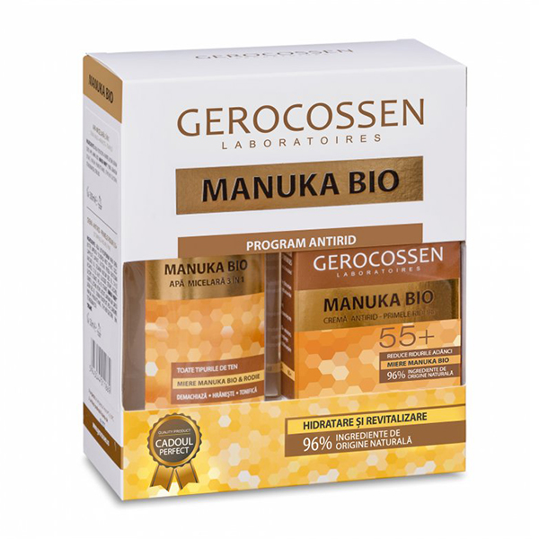 Caseta Cadou Manuka BIO - Crema antirid primele riduri (55+) - 50 ml si Apa micelara - 300 ml Gerocossen 