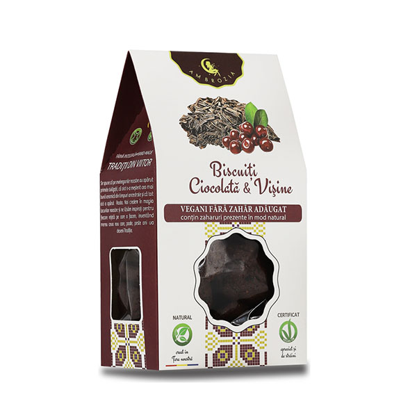 Biscuiti vegani cu ciocolata si visine (fara zahar) Ambrozia - 150 g