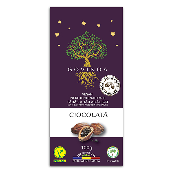 Ciocolata vegana (fara zahar) Govinda - 100 g