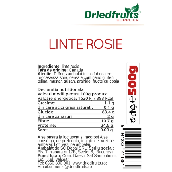 Linte rosie decorticata Driedfruits - 500 g