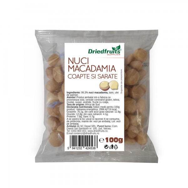 Nuci macadamia coapte si sarate Driedfruits - 100 g