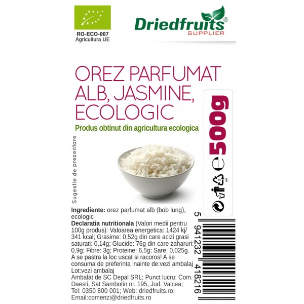 Orez alb parfumat (Jasmine) BIO Driedfruits - 500 g