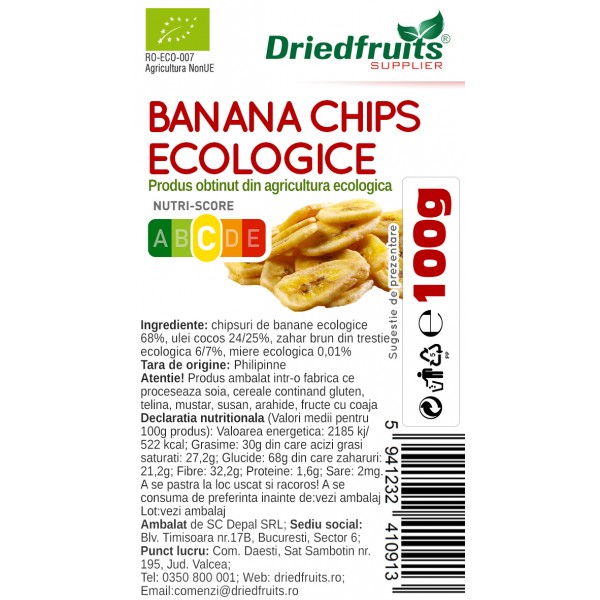 Banana chips confiata BIO Driedfruits - 100 g