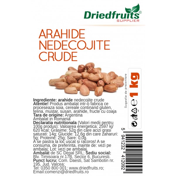 Arahide nedecojite crude (rosii) Driedfruits - 1 kg