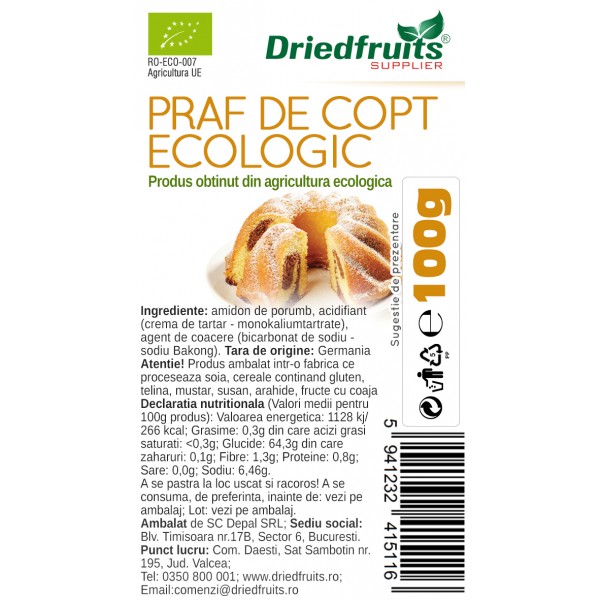 Praf de copt (cu crema de tartar) BIO Driedfruits - 100 g