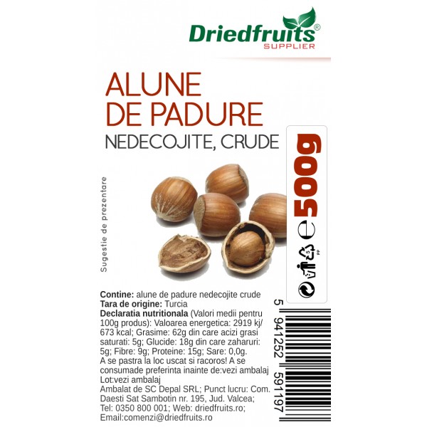 Alune padure nedecojite crude Driedfruits - 500 g