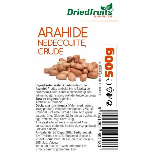 Arahide nedecojite crude (rosii) Driedfruits - 500 g