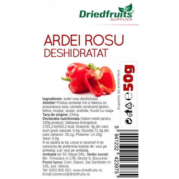 Ardei rosu uscat Driedfruits - 50 g