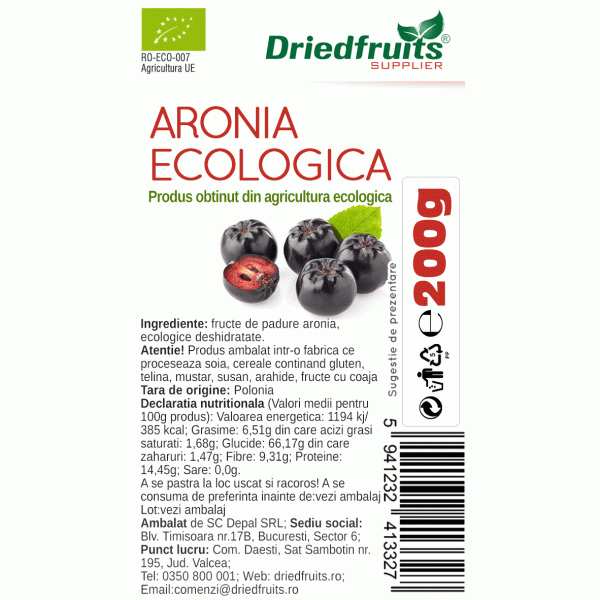 Aronia deshidratata BIO Driedfruits - 200 g