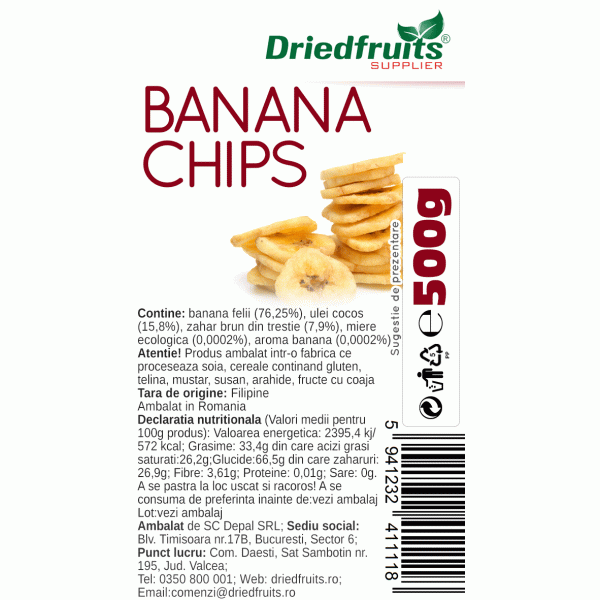 Banana chips confiata Driedfruits - 500 g