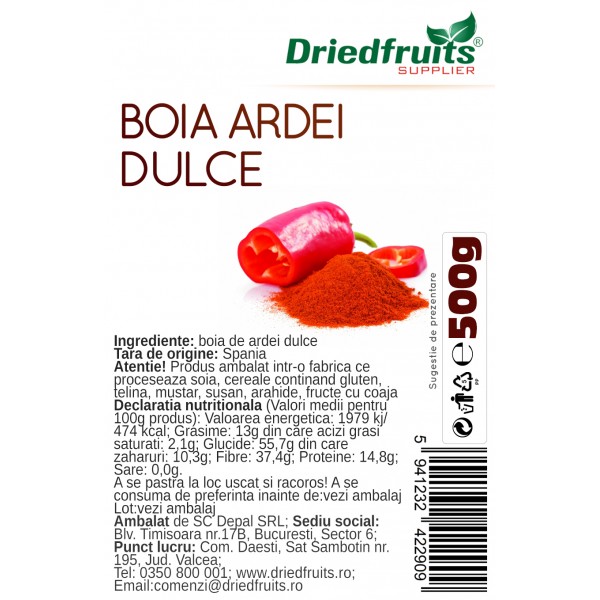 Boia ardei dulce pudra Driedfruits - 500 g