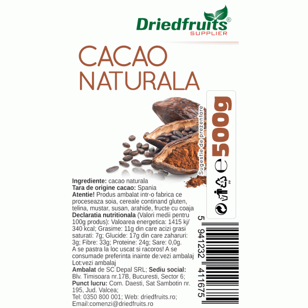 Cacao naturala (deschisa) Driedfruits - 500 g