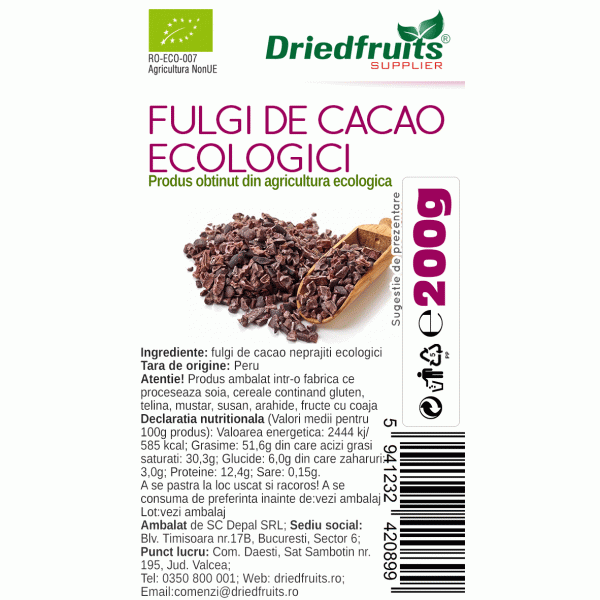 Fulgi de cacao (cacao nibs) BIO Driedfruits - 200 g