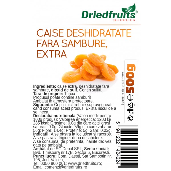 Caise deshidratate extra Driedfruits - 500 g