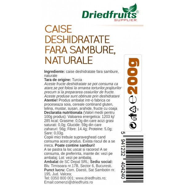 Caise deshidratate naturale Driedfruits - 200 g