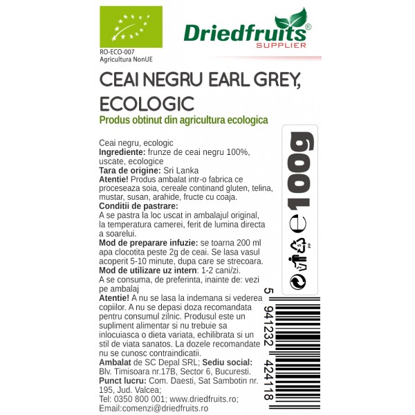 Ceai negru Earl Grey BIO Driedfruits - 100 g