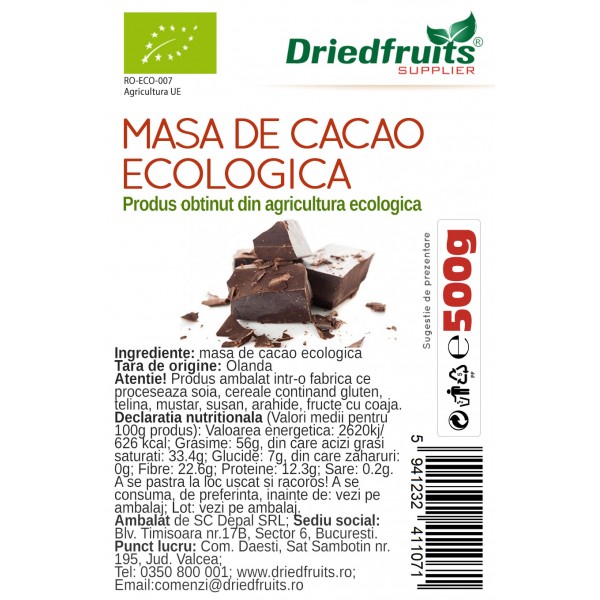 Masa cacao BIO Driedfruits - 500 g