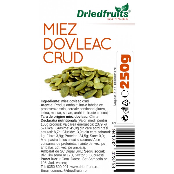 Miez dovleac crud Driedfruits - 250 g
