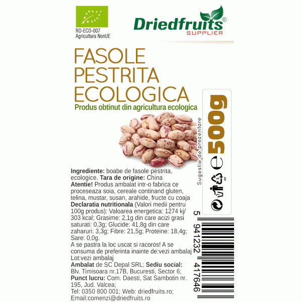 Fasole pestrita BIO Driedfruits - 500 g