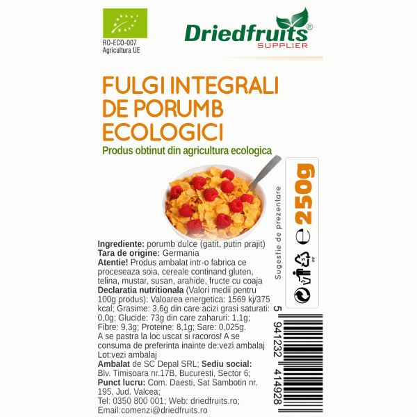 Fulgi integrali porumb BIO Driedfruits - 250 g