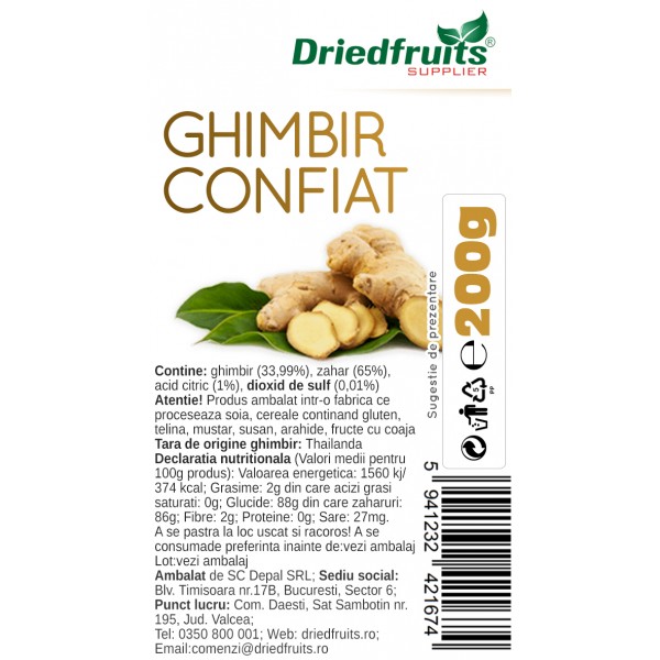 Ghimbir confiat cuburi Driedfruits - 200 g