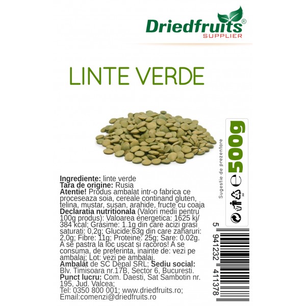 Linte verde Driedfruits - 500 g