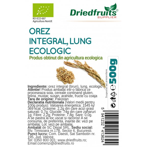 Orez integral lung BIO Driedfruits - 500 g