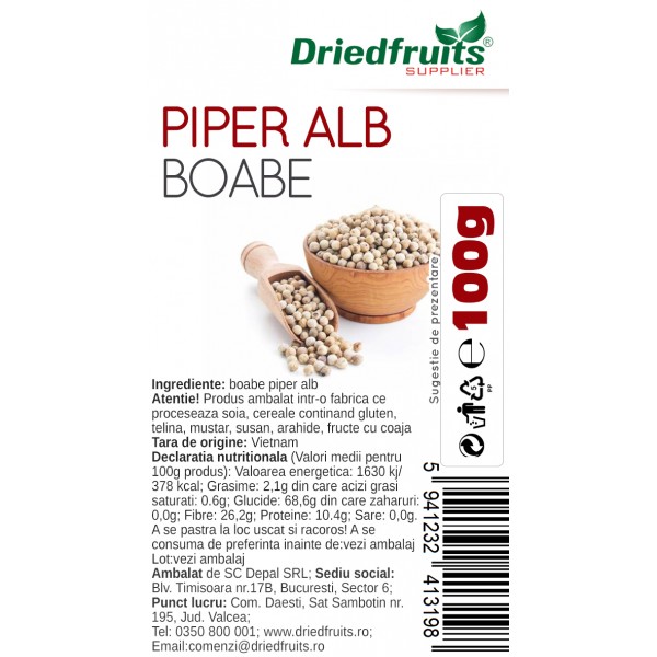 Piper alb boabe Driedfruits - 100 g
