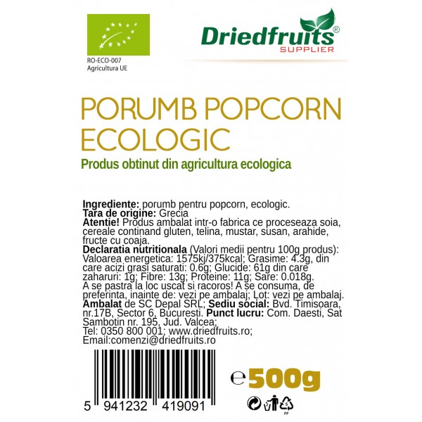 Porumb popcorn BIO Driedfruits - 500 g