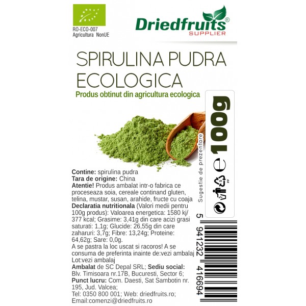 Spirulina pudra BIO Driedfruits - 100 g