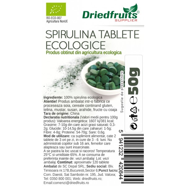 Spirulina tablete 400 mg BIO Driedfruits - 50 g