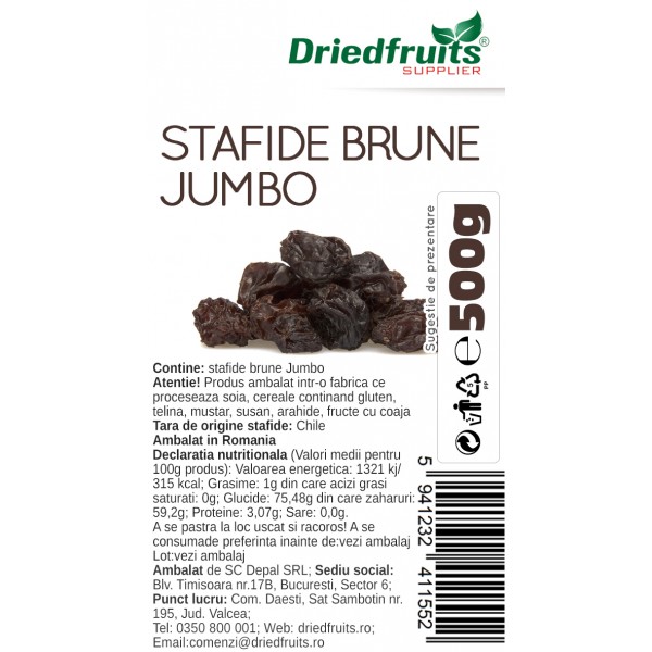 Stafide brune deshidratate Jumbo Chile Driedfruits - 500 g