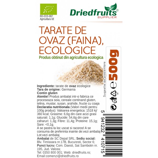 Tarate ovaz (faina) BIO Driedfruits - 500 g