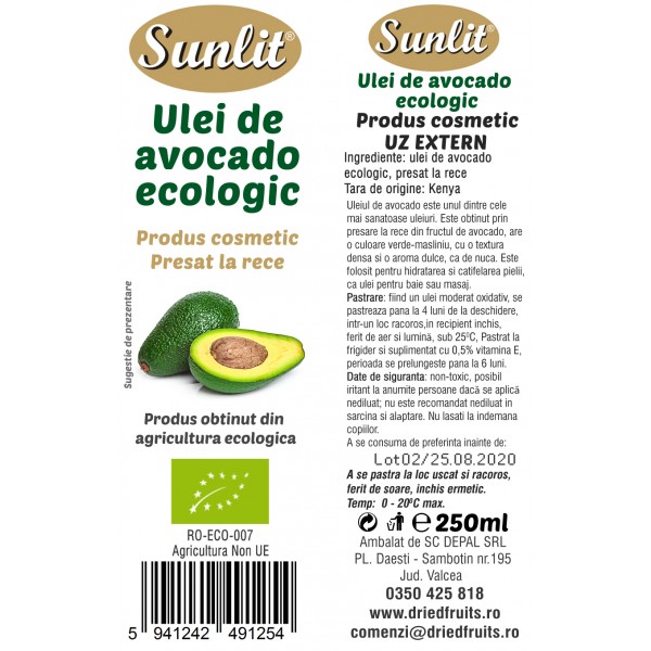 Ulei avocado cosmetic BIO Driedfruits - 250 ml