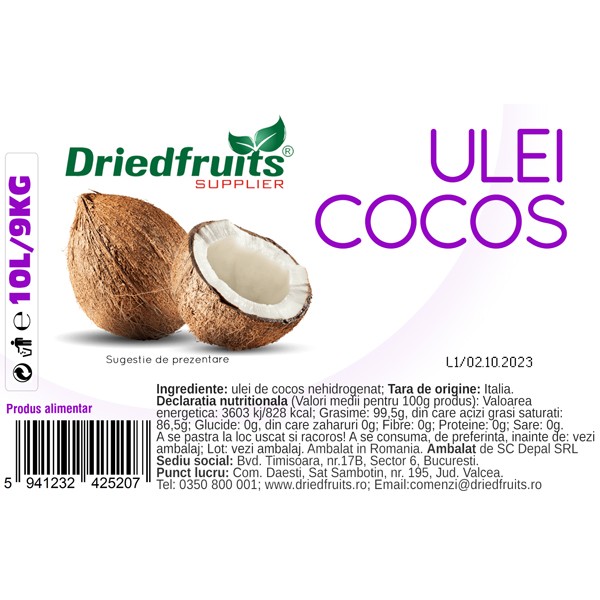 Ulei cocos pentru gatit Driedfruits - 9 kg