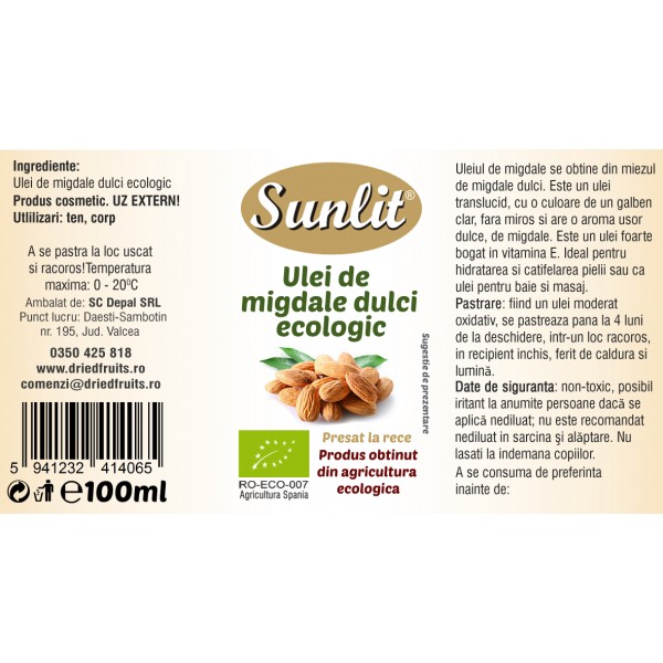 Ulei migdale dulci cosmetic BIO Driedfruits - 100 ml