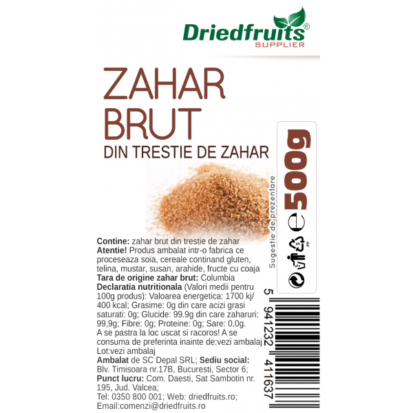 Zahar brut (din trestie de zahar) Driedfruits - 500 g