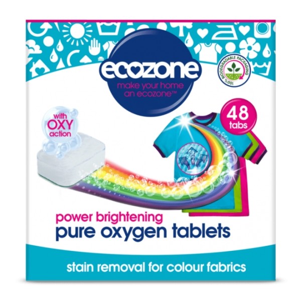 Tablete pe baza de oxigen activ pt stralucirea hainelor, mentinerea culorii si indepartarea petelor (rufe colorate) Ecozone - 48 buc
