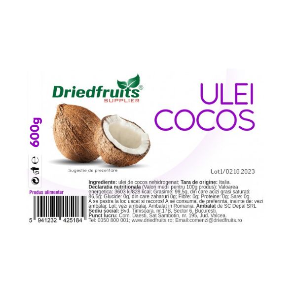 Ulei cocos pentru gatit (borcan) Driedfruits - 600 g