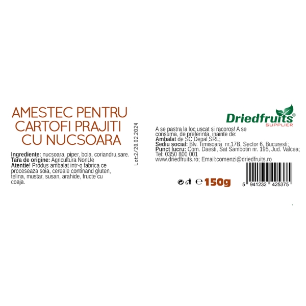 Amestec pentru Cartofi cu Nucsoara (condiment) - 100% produs natural Driedfruits - 150 g