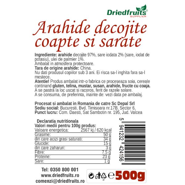 Arahide decojite coapte si sarate (albe) Driedfruits - 1.5 kg (Pachet 2+1 Gratis)
