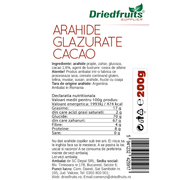 Arahide glazurate cacao Driedfruits - 200 g