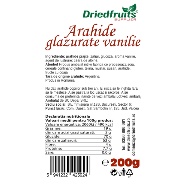 Arahide glazurate vanilie Driedfruits - 200 g