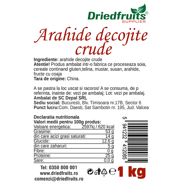 Arahide decojite crude (albe) Driedfruits - 1 kg