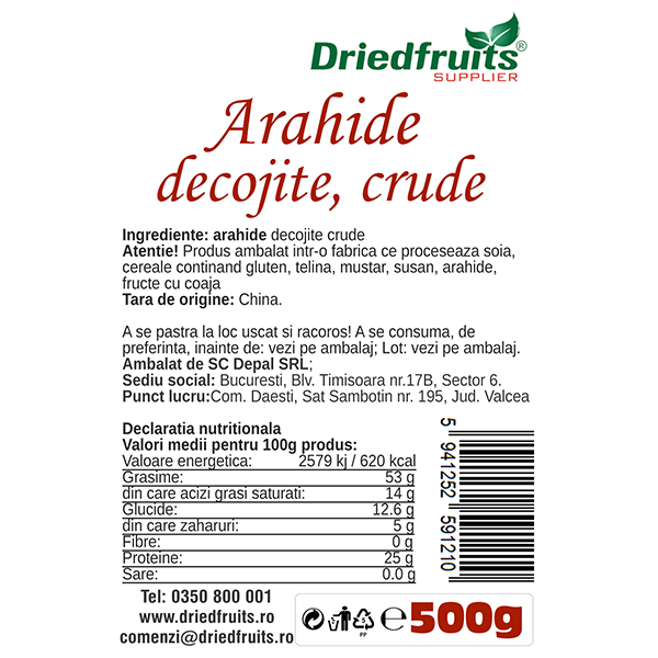 Arahide decojite crude (albe) Driedfruits - 500 g